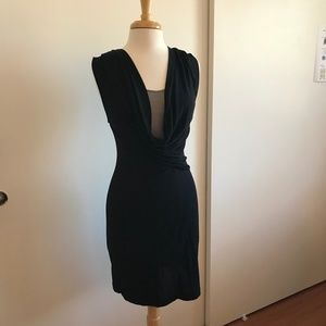 Black Gray Vintage Theory Draped Cowl Neck dress